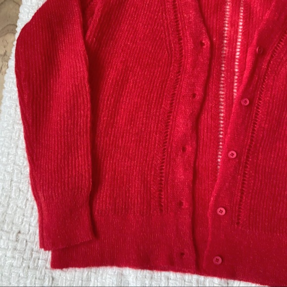 Rue Mazarine cottagecore red button front wool mohair knit cardigan sweater - Picture 4 of 7